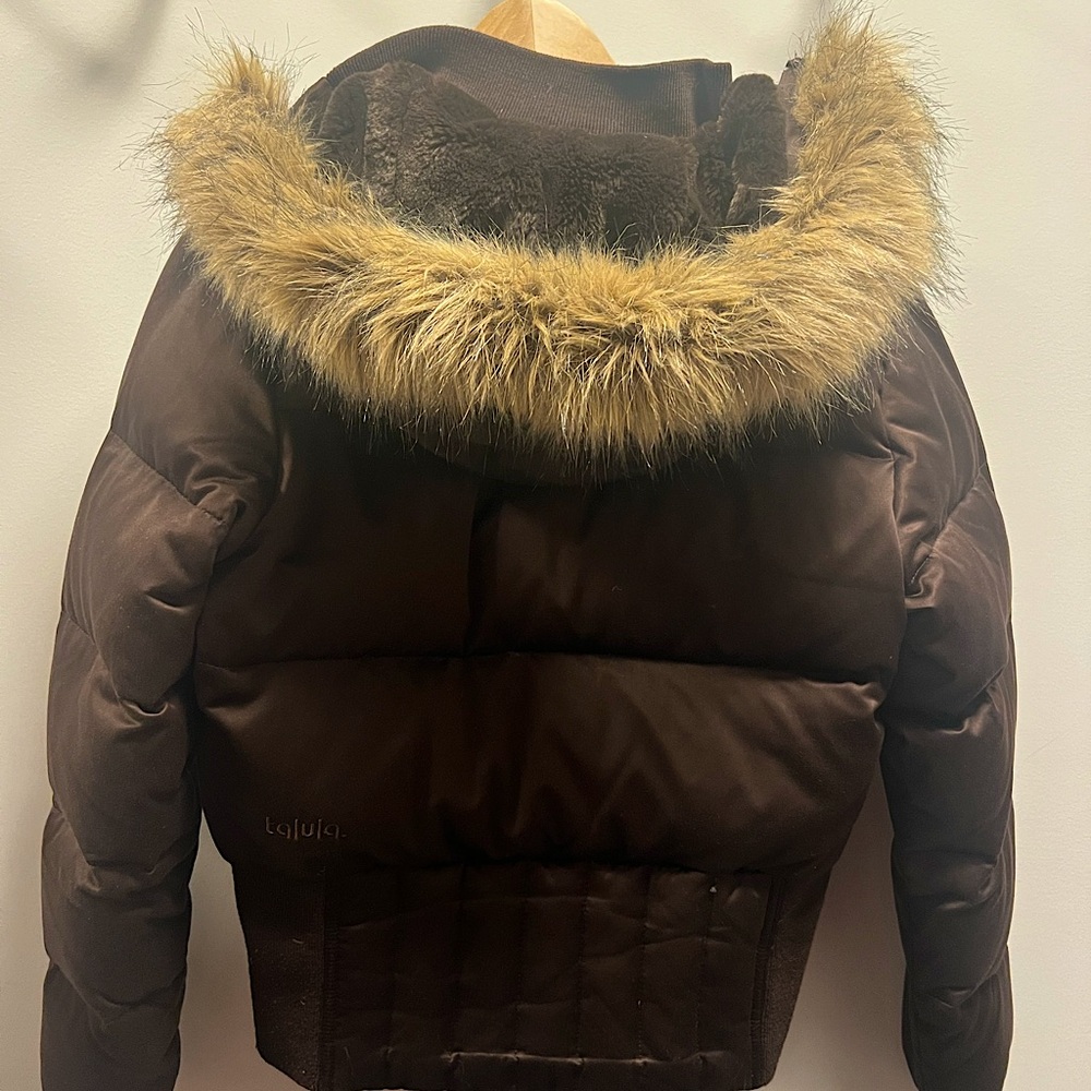 Aritzia Tatula bomber down jacket with faux fur hood